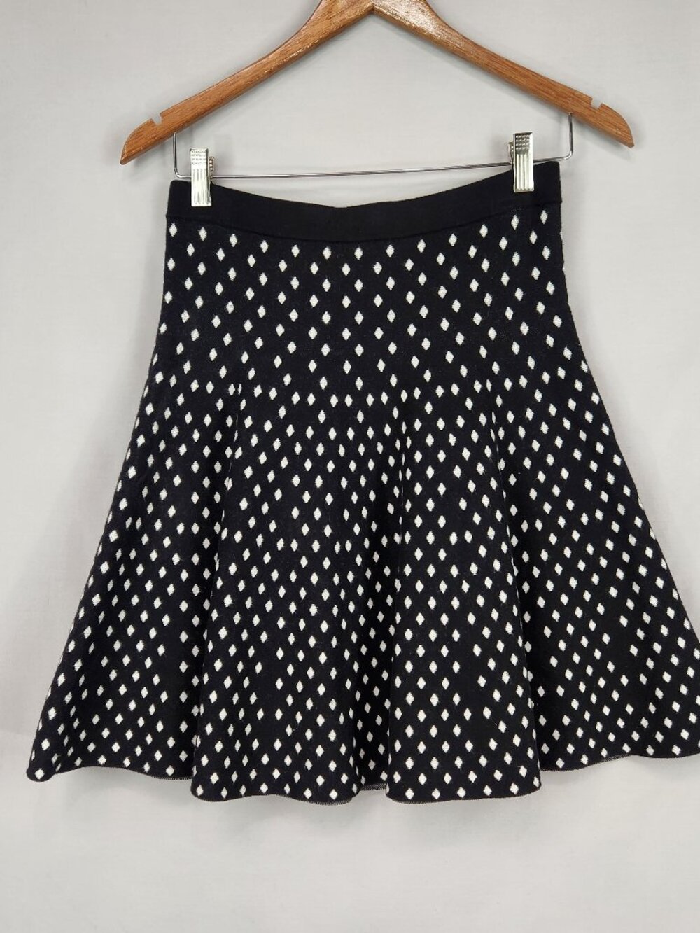 Chelsea & Theodore Black White Diamond Pattern Pull On Fit & Flared Skirt Size L